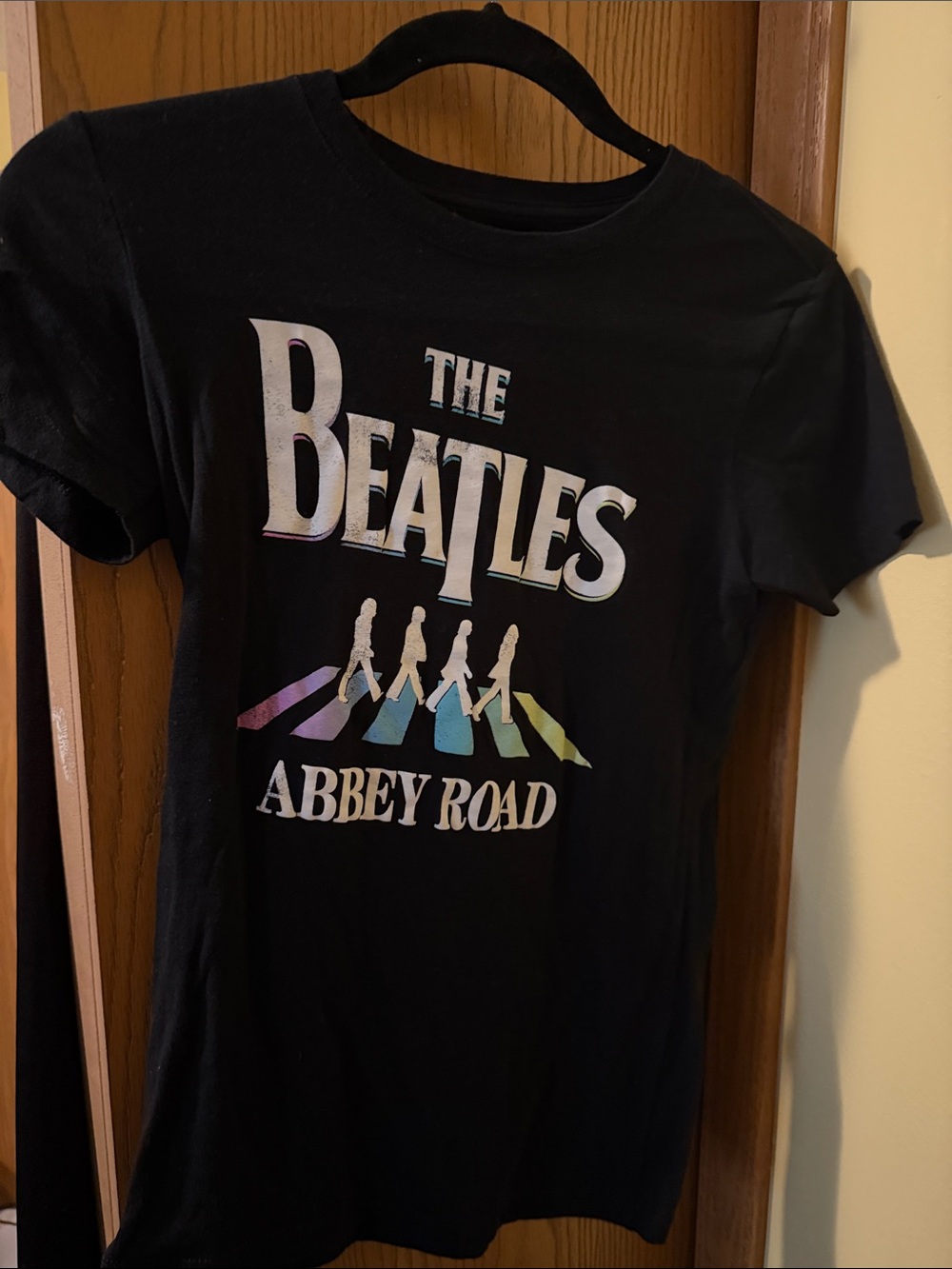 The Beatles Black Abbey Road Kids Tee with Rainbow Walk Print